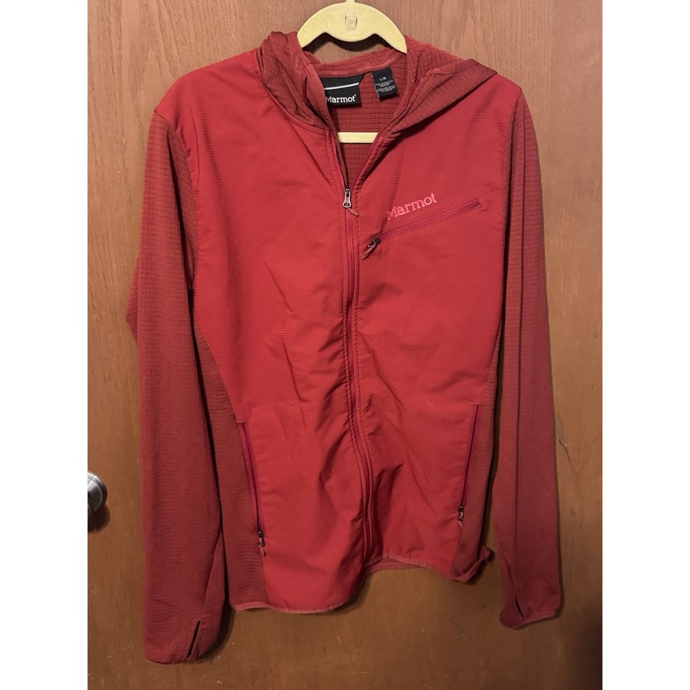 Marmot Soft Shell Fleece Hooded Red Maroon Full Zip Jacket Coat Sz L Tb19